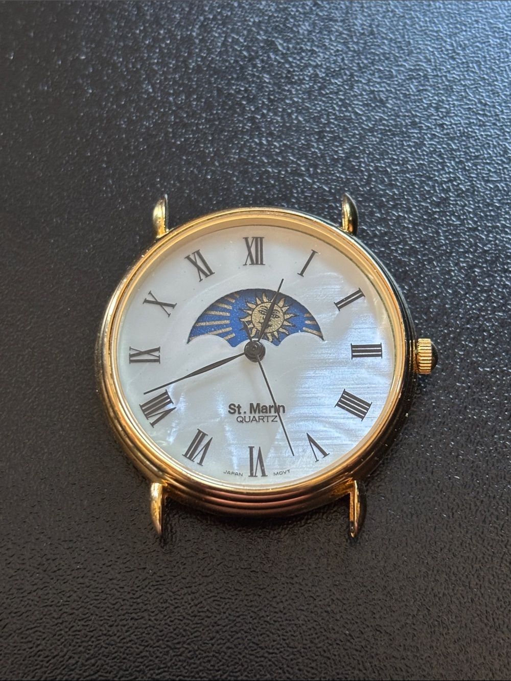 Gold-Tone Women’s Quartz Watch Dial with Moonphase Accent